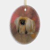 Pekingees op Mauve Abstracte Achtergrond Keramisch Ornament (Rechts)