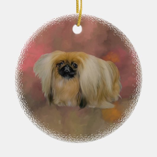 Pekingees op Mauve Abstracte Achtergrond Keramisch Ornament (Voorkant)
