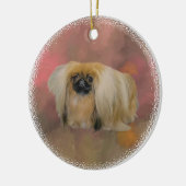 Pekingees op Mauve Abstracte Achtergrond Keramisch Ornament (Links)