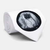 Pekingees Portret in Zwart & Wit Stropdas (Opgerold)