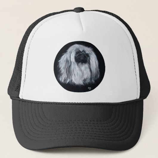 Pekingees Portret in Zwart & Wit Trucker Pet (Voorkant)