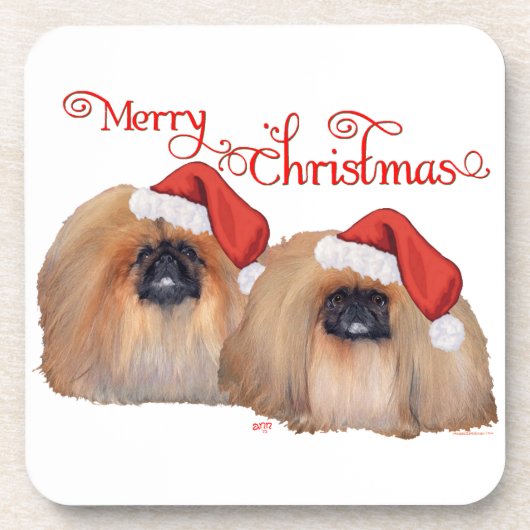 Pekingees Prettig Kerstfeest Drankjes Onderzetter (Voorkant)
