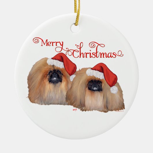 Pekingees Prettig Kerstfeest Keramisch Ornament (Voorkant)