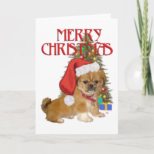 Pekingees Pup Eerste Kerstmis Feestdagen Kaart (Voorkant)