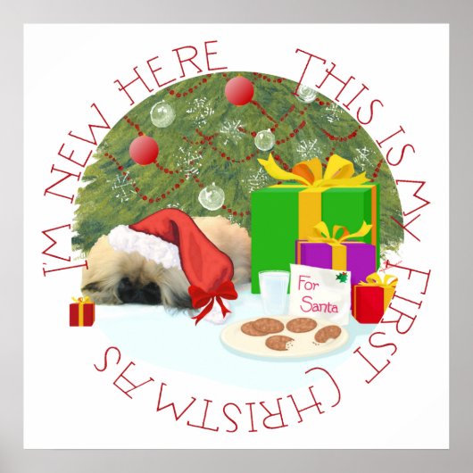 Pekingees Puppy 1e Kerstmis Poster (Voorkant)