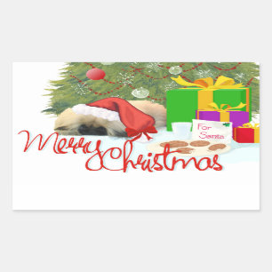 Pekingees Puppy 1e Kerstmis Rechthoekige Sticker