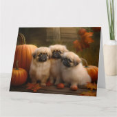 Pekingees Puppy Herfst Plezier Pompoen Kaart (Voorkant)
