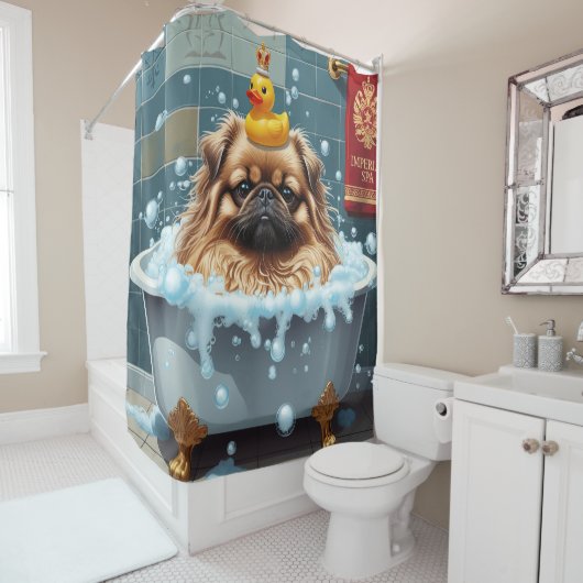 Pekingees Sloomperig Slaperig Schattig Grappig Douchegordijn (In situ)