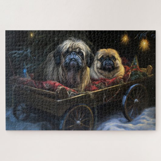 Pekingees Sneeuw Slede Kerst Decoratie Legpuzzel (Horizontaal)