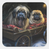 Pekingees Sneeuw Slede Kerst Decoratie  Vierkante Sticker (Voorkant)