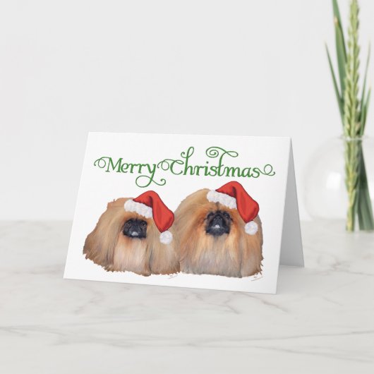 Pekingees vieren Kerstmis Feestdagen Kaart (Voorkant)