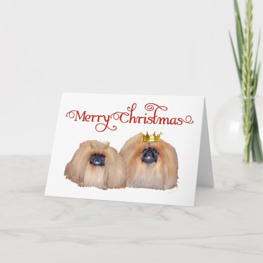 Pekingees vieren Kerstmis Feestdagen Kaart (Voorkant)