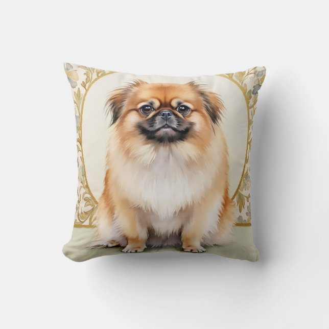 Pekingees Waterverf Sierklassieke Kunst Kussen (Voorkant)