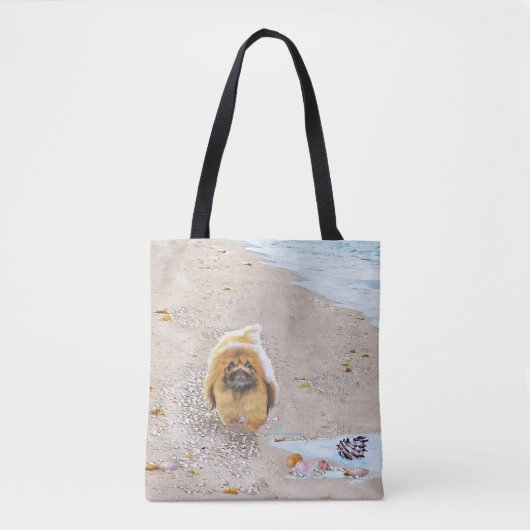Pekingese aan het strand tote bag (Voorkant)