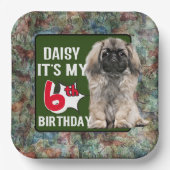 Pekingese Aangepaste 6e verjaardag Papieren Bordje (Voorkant)