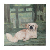Pekingese bij Oriental Gateway Tegeltje (Voorkant)