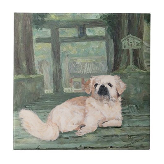 Pekingese bij Oriental Gateway Tegeltje (Voorkant)