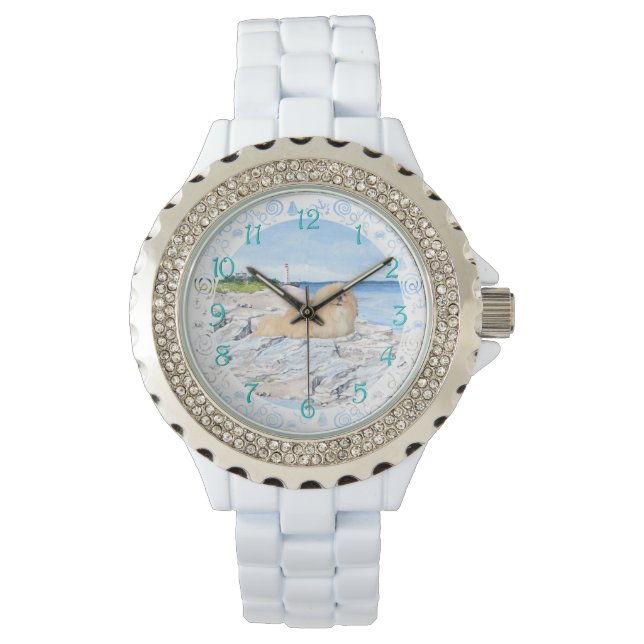Pekingese bij vuurtoren horloge (Voorkant)