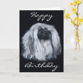 Pekingese Birthday Wenskaart Kaart (Gele Bloem)