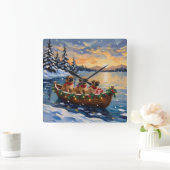Pekingese Christmas Boat Holiday Vierkante Klok (Huis)