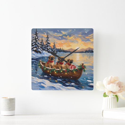Pekingese Christmas Boat Holiday Vierkante Klok (Huis)