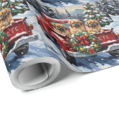 Pekingese Christmas Red Truck Holiday Cadeaupapier (Rol Hoek)