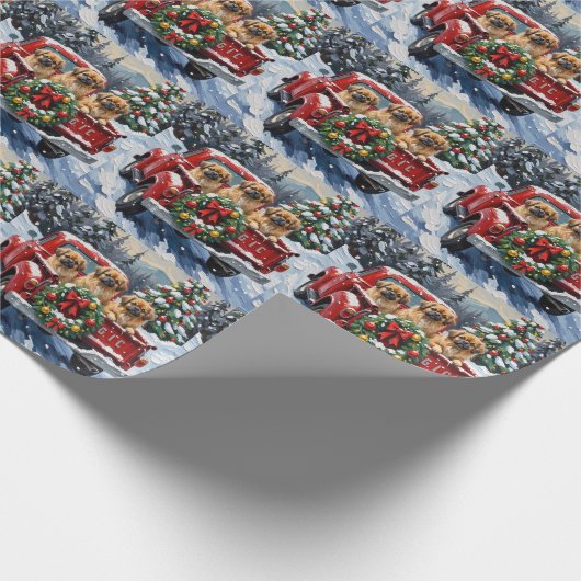 Pekingese Christmas Red Truck Holiday Cadeaupapier (Hoek)