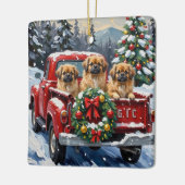 Pekingese Christmas Red Truck Holiday Keramisch Ornament (Links)