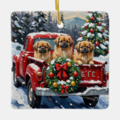 Pekingese Christmas Red Truck Holiday Keramisch Ornament (Voorkant)