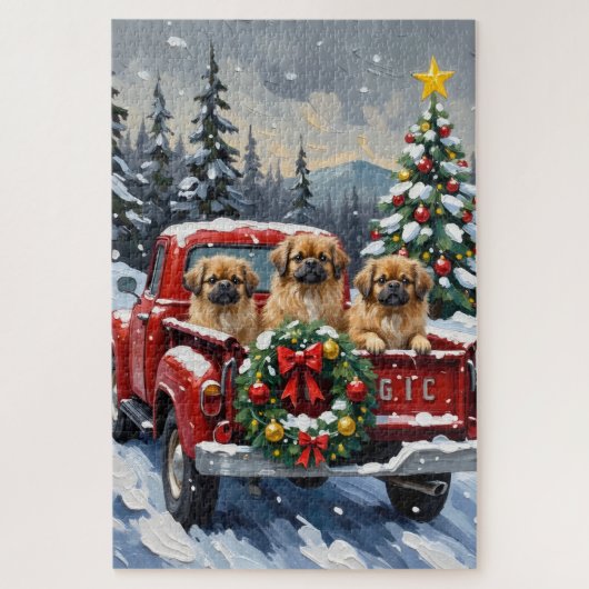 Pekingese Christmas Red Truck Holiday Legpuzzel (Verticaal)
