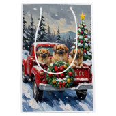 Pekingese Christmas Red Truck Holiday Medium Cadeauzakje (Voorkant)