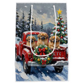 Pekingese Christmas Red Truck Holiday Medium Cadeauzakje (Achterkant)