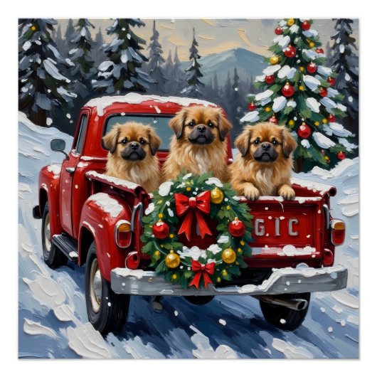 Pekingese Christmas Red Truck Holiday Perfect Poster (Voorkant)