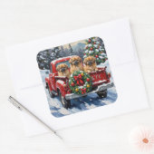 Pekingese Christmas Red Truck Holiday Vierkante Sticker (Envelop)