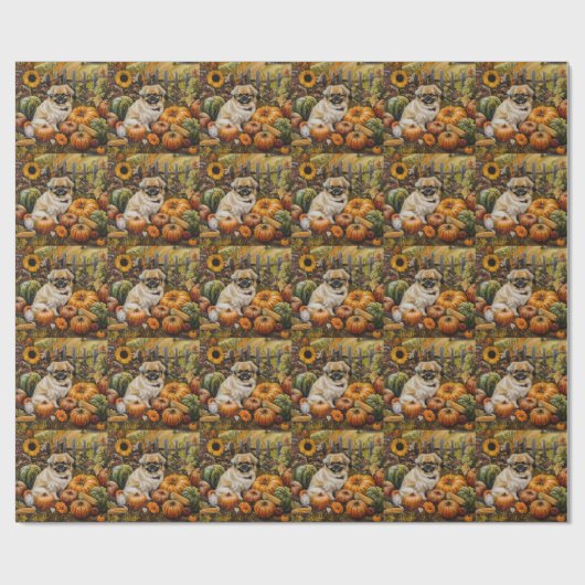 Pekingese Dog Autumn Harvest Thanksgiving Cadeaupapier (Vlak)