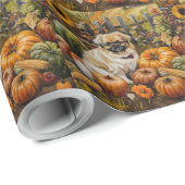 Pekingese Dog Autumn Harvest Thanksgiving Cadeaupapier (Rol Hoek)
