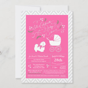 Pekingese Dog Baby shower Girl Pink Kaart