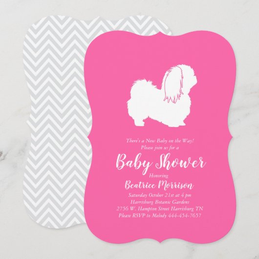 Pekingese Dog Baby shower Girl Pink Kaart (Voorkant / Achterkant)