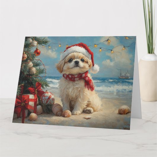 Pekingese Dog Christmas  Beach Kaart (Voorkant)