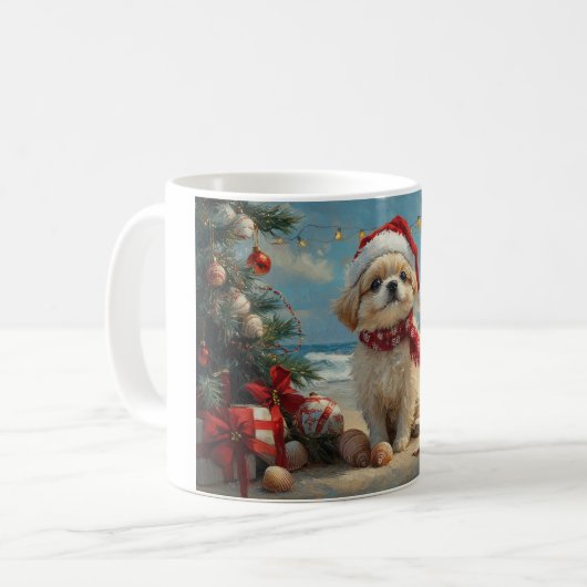 Pekingese Dog Christmas Beach Koffiemok (Voorkant links)