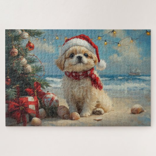 Pekingese Dog Christmas Beach Legpuzzel (Horizontaal)