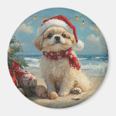 Pekingese Dog Christmas  Beach Magneet (Voorkant)