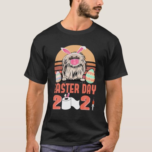 Pekingese Dog Face Mask Rabbit Bunny Egg Easter Da T-shirt (Voorkant)