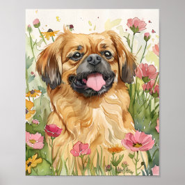 Pekingese Dog Fluffy Waterverf Poster Print