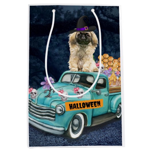 Pekingese Dog Halloween Truck Medium Cadeauzakje (Voorkant)