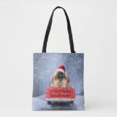 Pekingese Dog in sneeuw, met kersttruck Tote Bag (Voorkant)