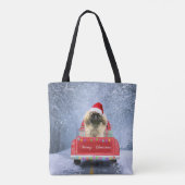 Pekingese Dog in sneeuw, met kersttruck Tote Bag (Achterkant)