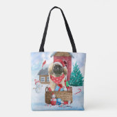 Pekingese Dog In snow Christmas Dog House Tote Bag (Achterkant)