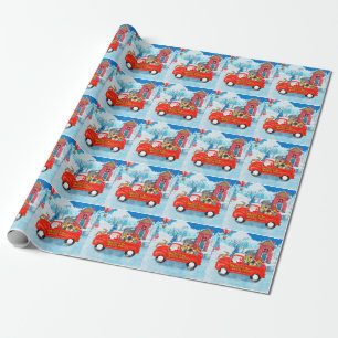 Pekingese Dog kerstaking vrachtwagen sneeuw Cadeaupapier