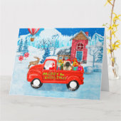 Pekingese Dog kerstaking vrachtwagen sneeuw Kaart (Gele Bloem)